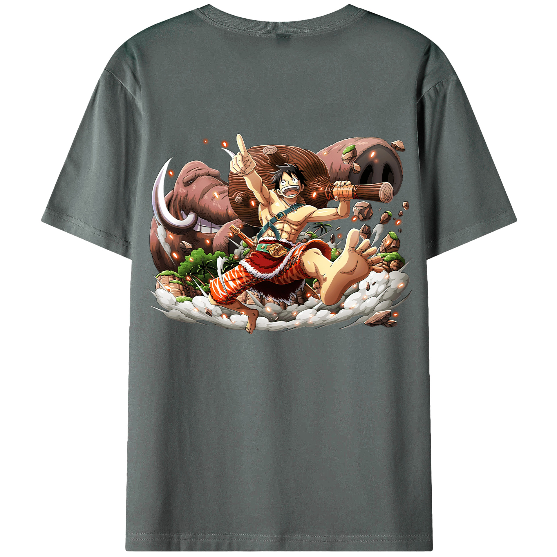 ワンピース モンキー・D・ルフィ ONE PIECE Monkey D. Luffy 綿100％ メンズ半袖Tシャツ（バックプリント） 通気性